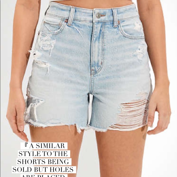 AEO Light Washed Mom Jean Distressed Shorts - Picture 3 of 14